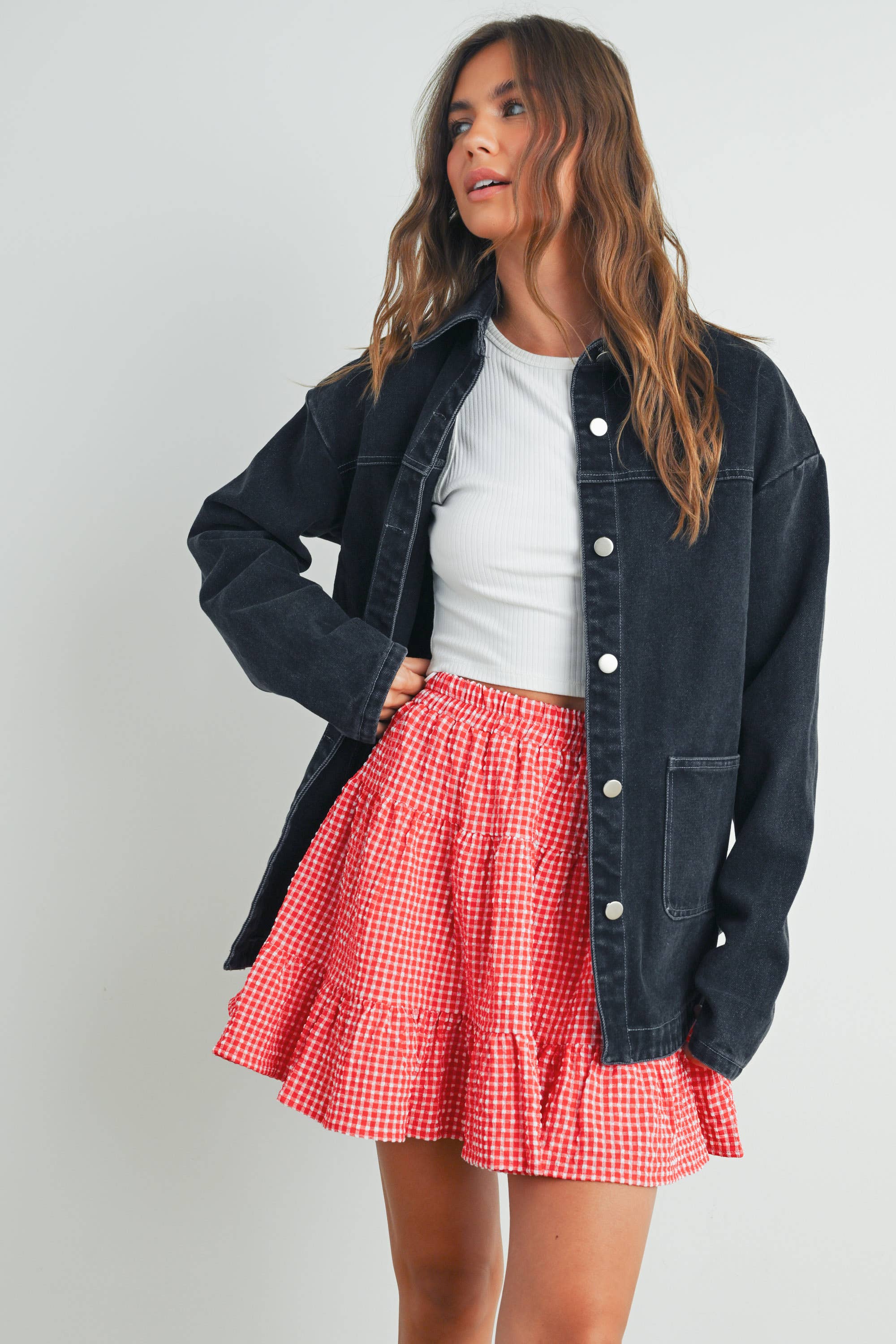 High Waist Tiered Check Skirt - BMS7530-B