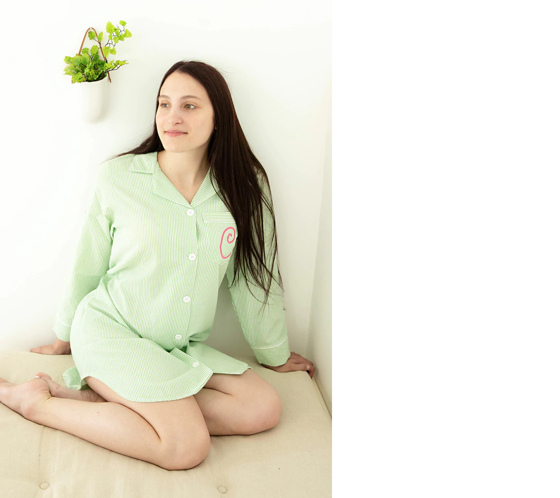 Seersucker Pajama Night Shirt Green