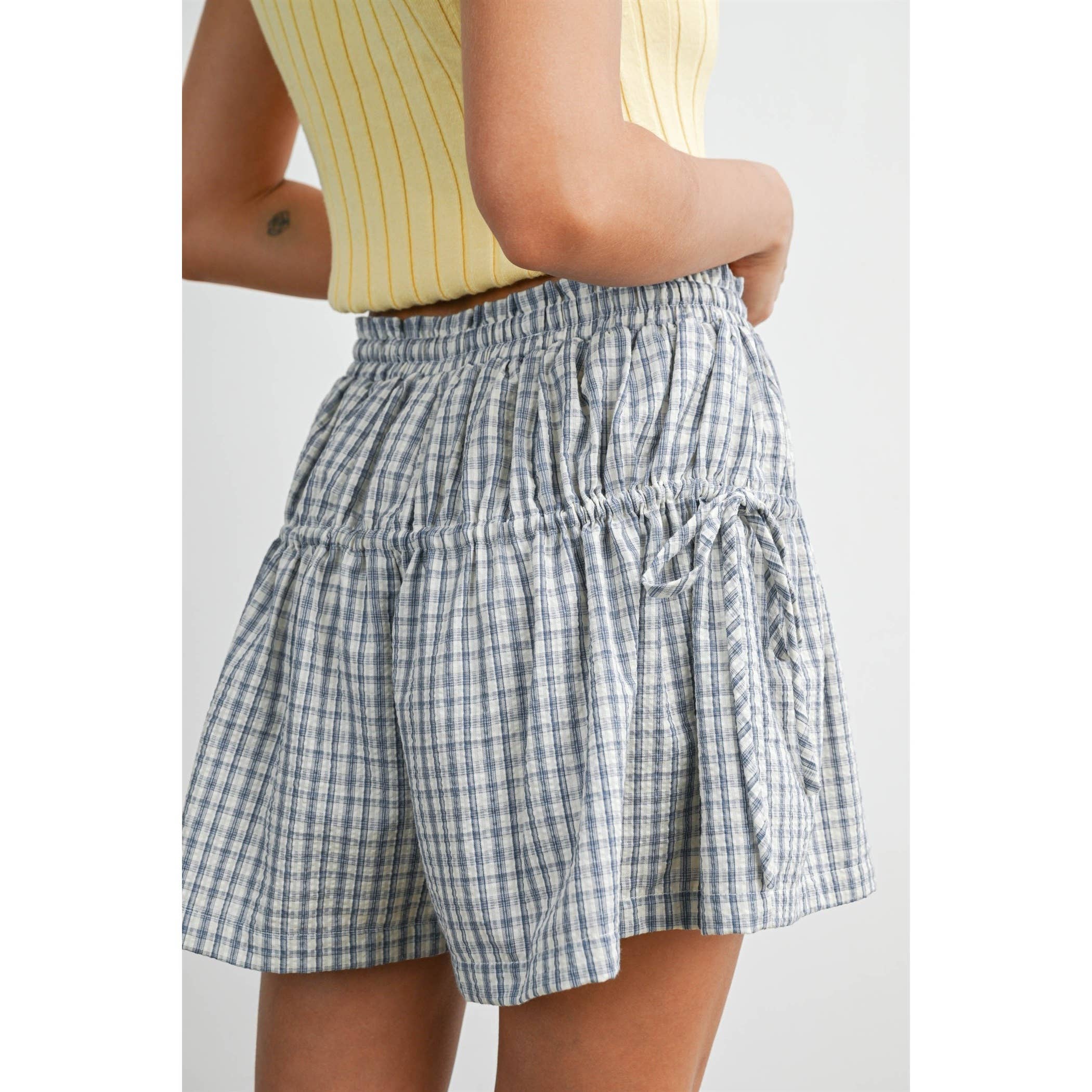 High-Waisted Plaid Drawstring Shorts - BMP8166