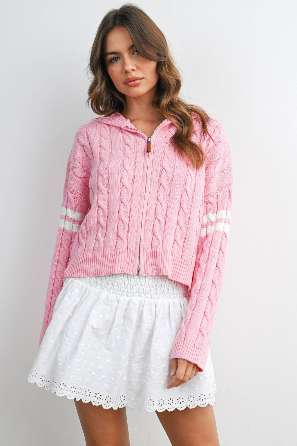 Cable Knit Zip-Up Hoodie Cardigan - BMC8196