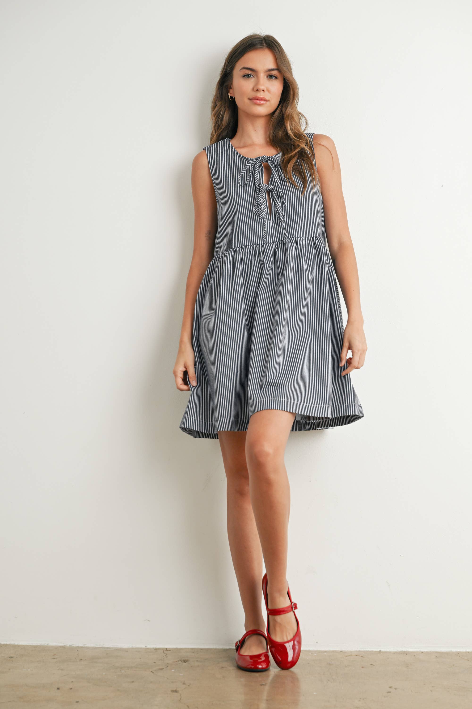 Mini Red Stripe Bowknot Dress - BMD7605