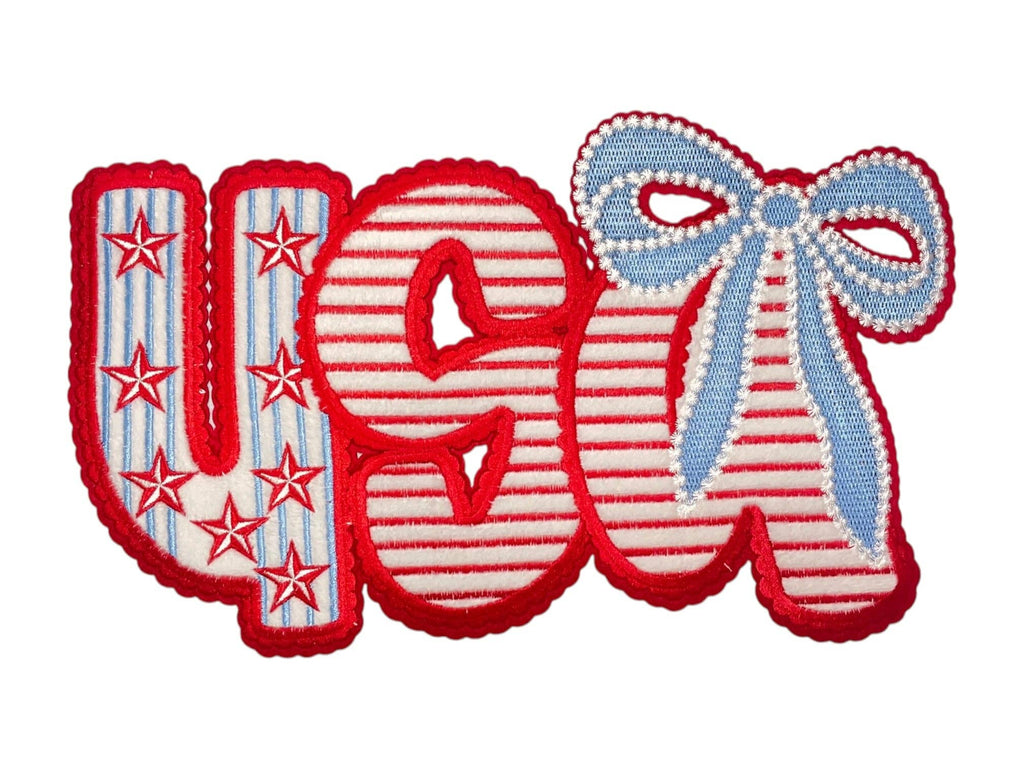 Fuzzy Red/White/Blue USA with Bow Word Patch...Patches Only