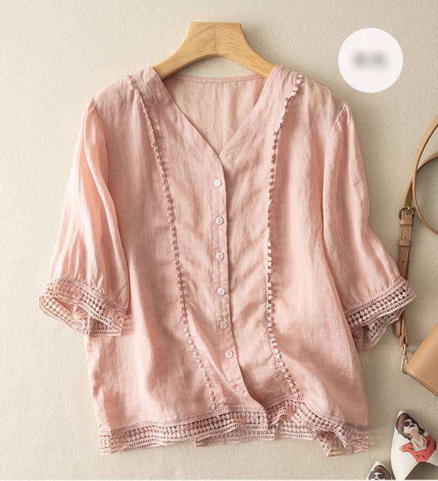 Mid-Sleeve Crochet Blouse|Vintage Artistic Summer Shirt