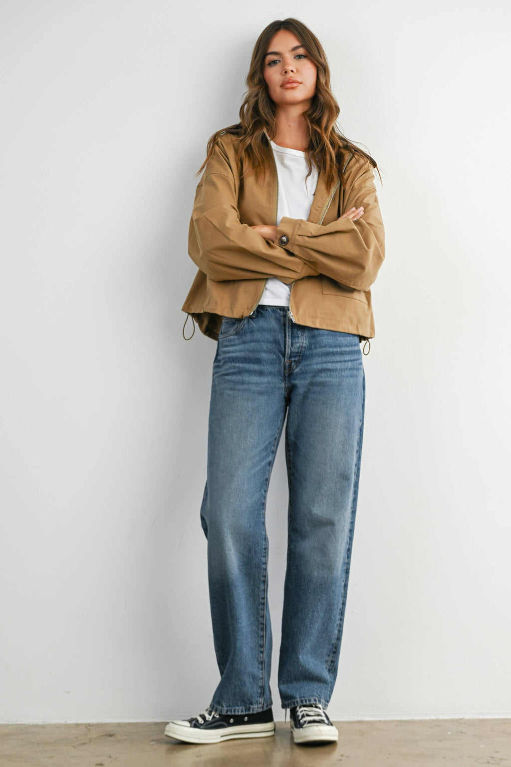 Collared Zip-Up Drawstring Jacket - BMJ7825