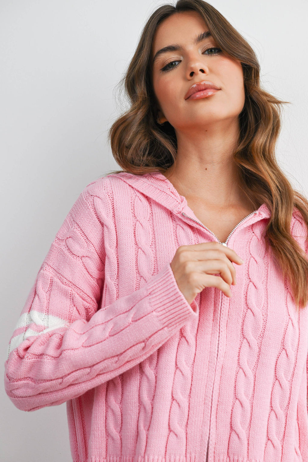 Cable Knit Zip-Up Hoodie Cardigan - BMC8196