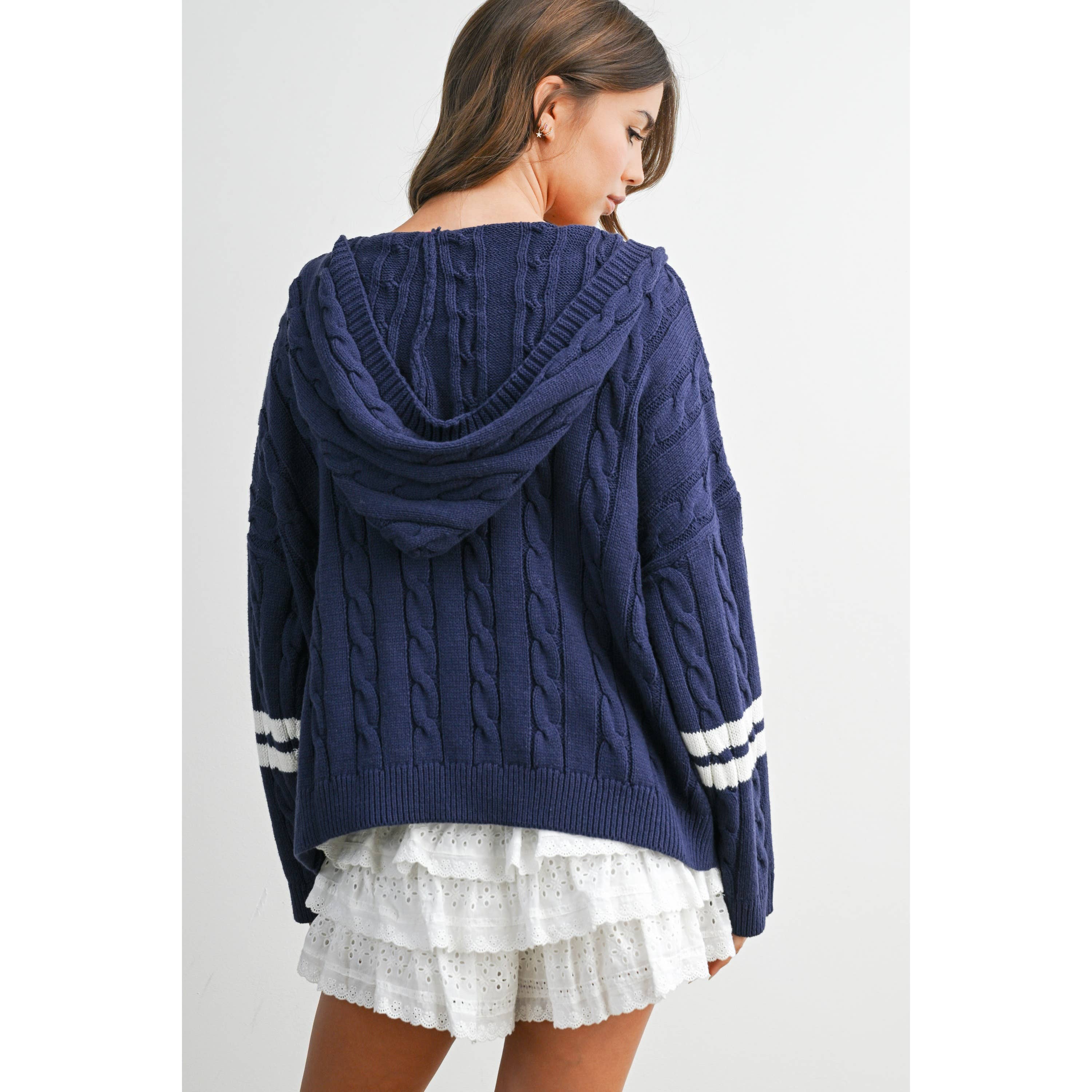 Cable Knit Zip-Up Hoodie Cardigan - BMC8196