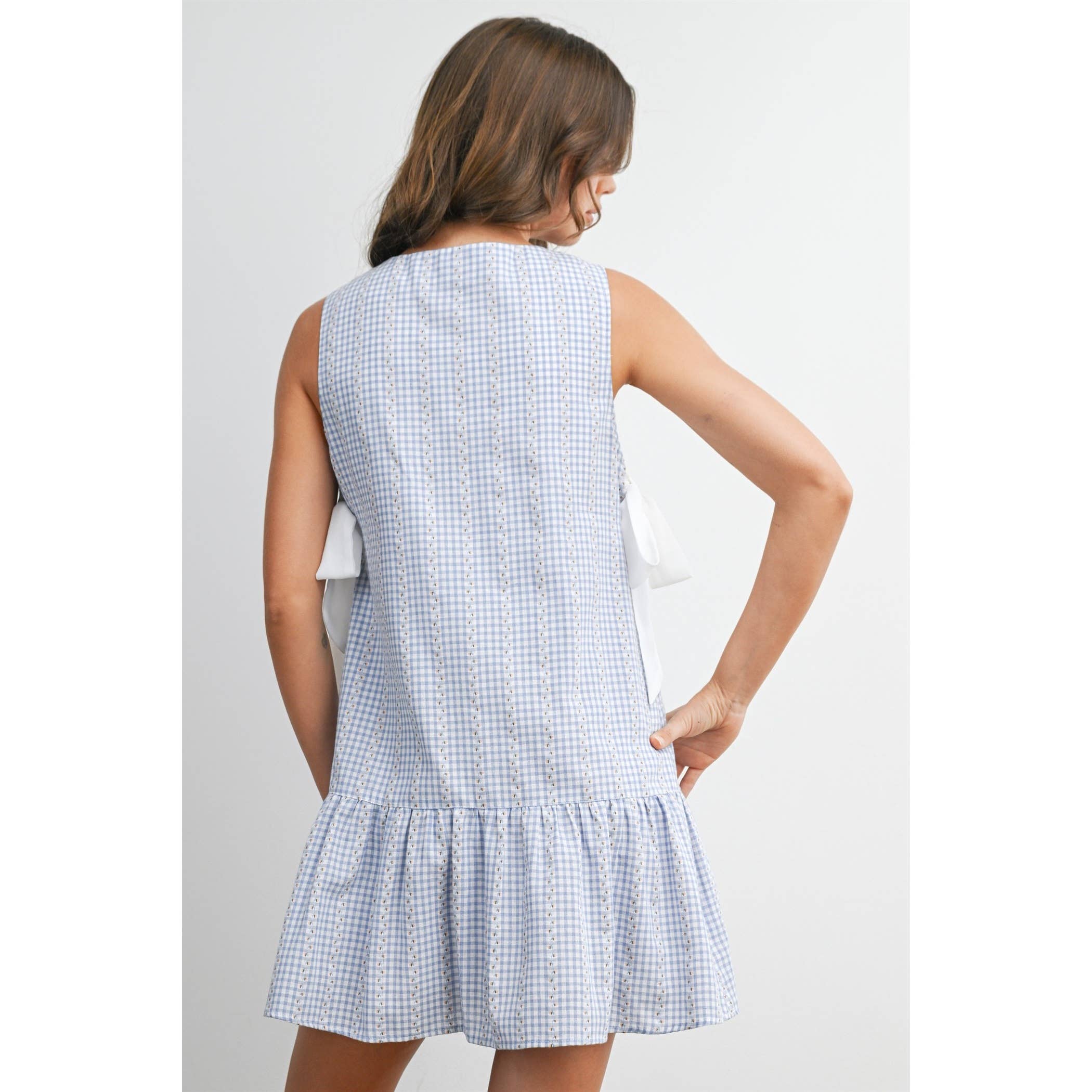 Side-Tie Gingham Flounce Dress - BMD8202