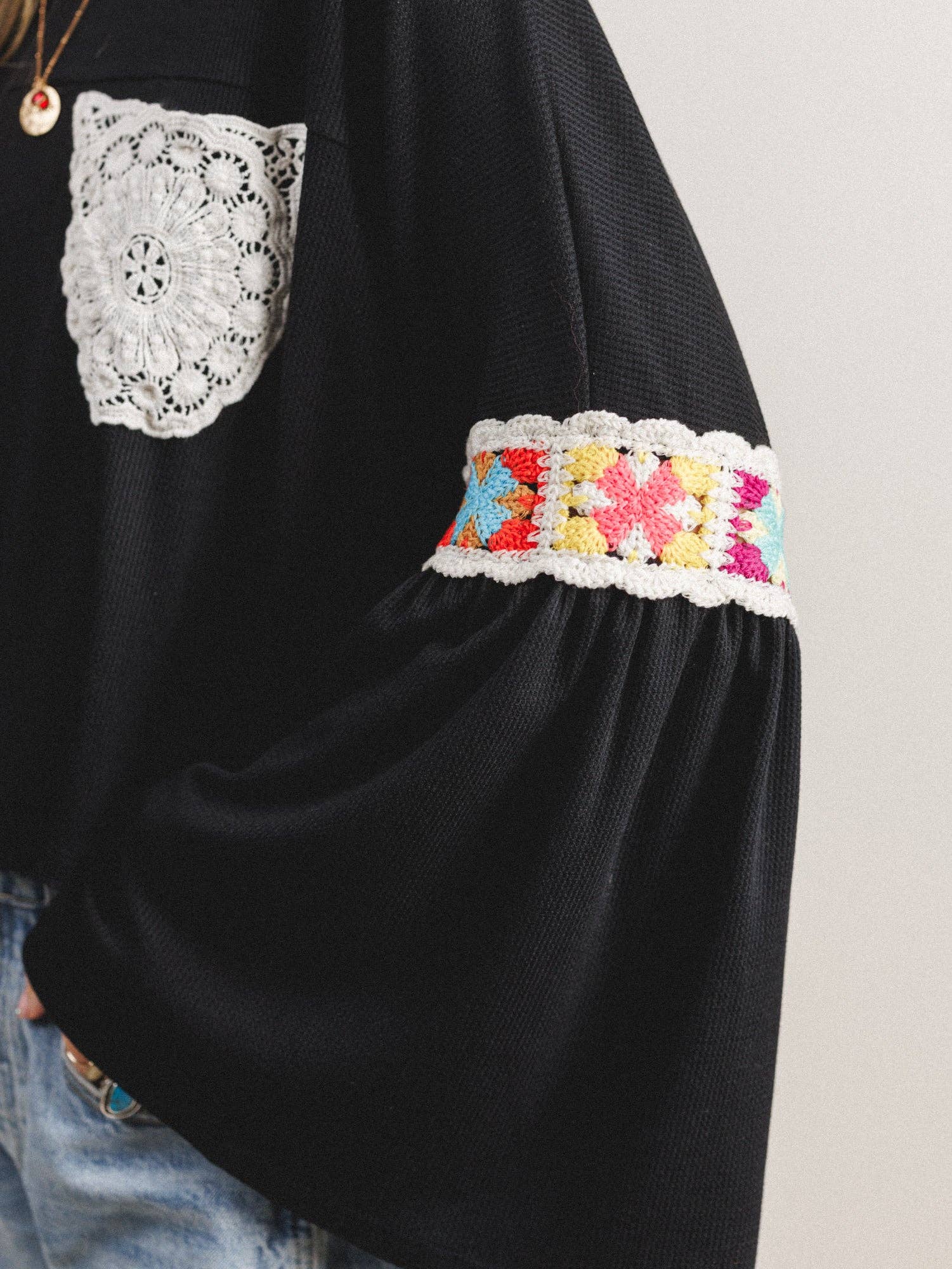 Groovy Crochet Patchwork Top - Black