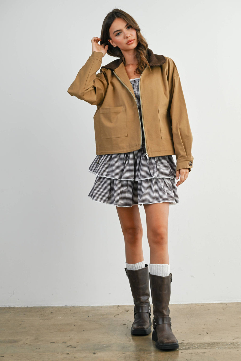 Collared Zip-Up Drawstring Jacket - BMJ7825