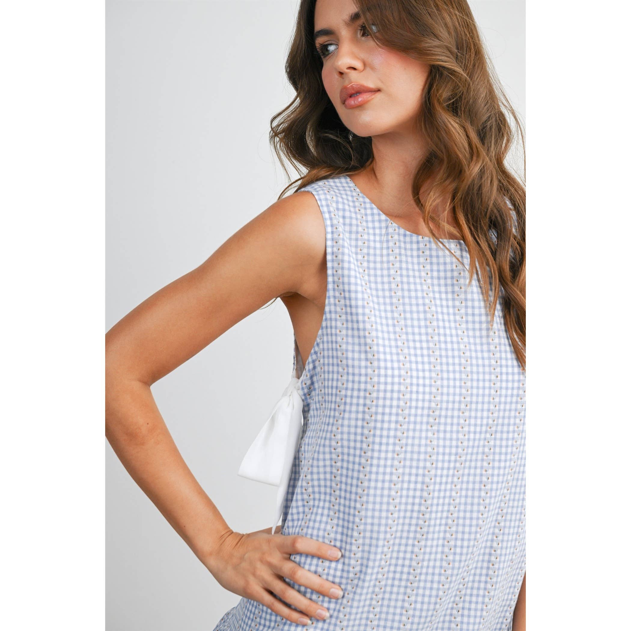 Side-Tie Gingham Flounce Dress - BMD8202