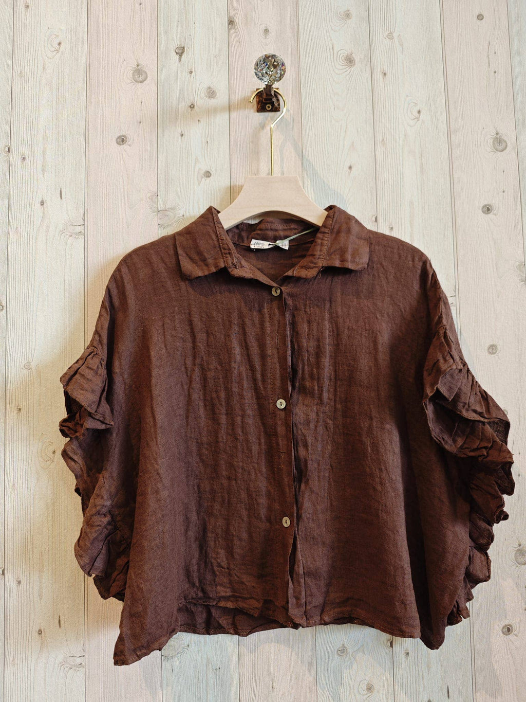 REF 20411 BLOUSE WITH RUFFLE SLEEVES 100% LINEN