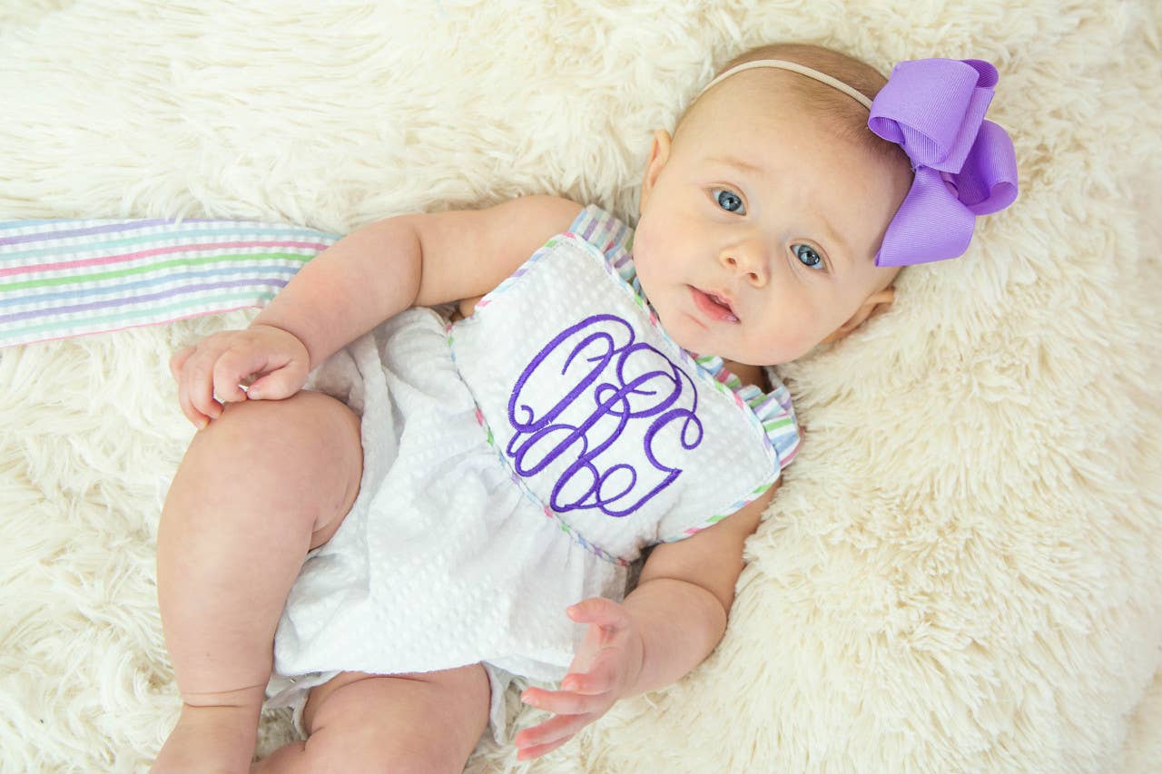 Girls Seersucker Sun Bubble - White with MULTI COLOR Trim