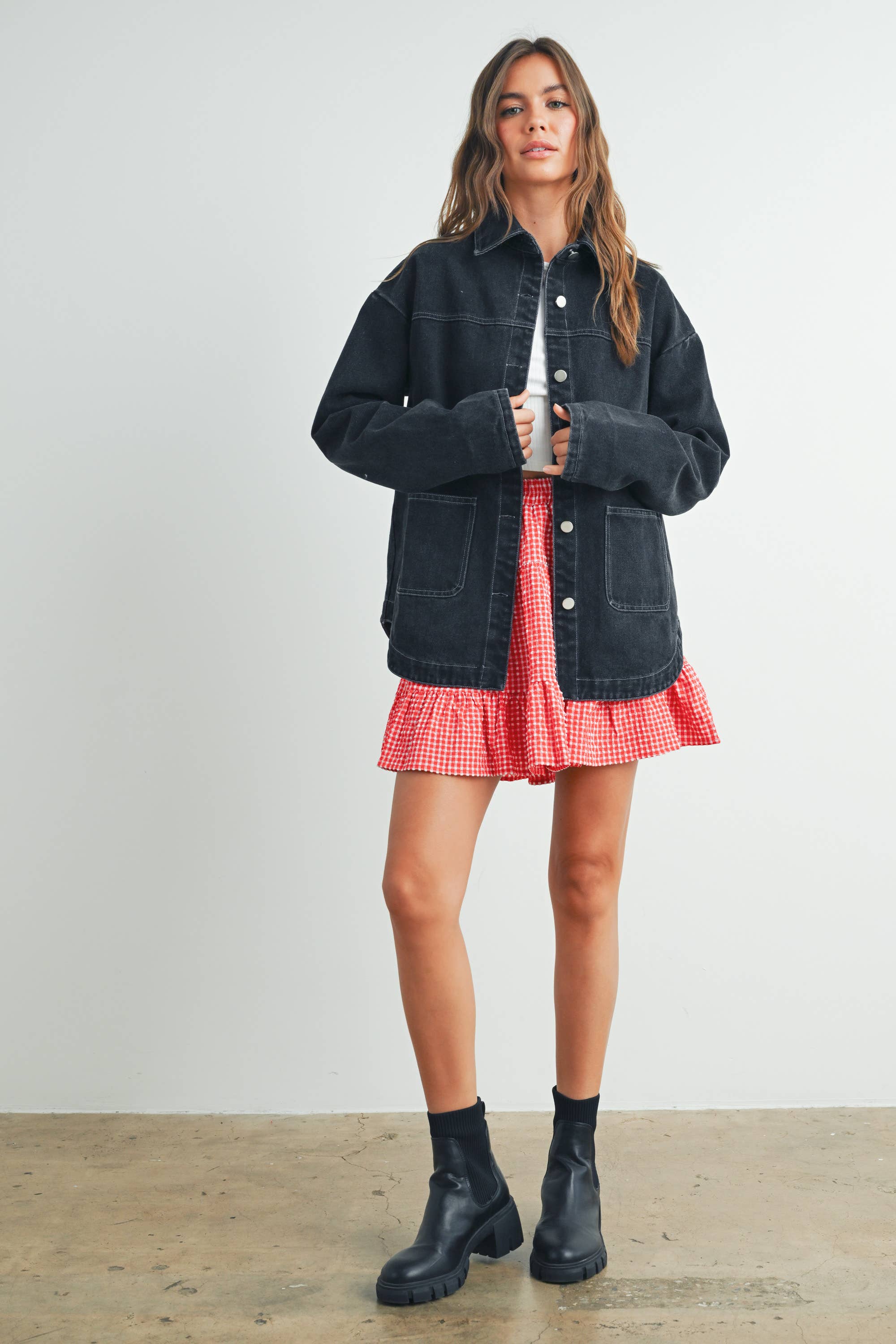 High Waist Tiered Check Skirt - BMS7530-B