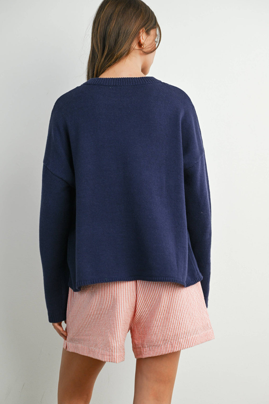 Drop Shoulder Star Pattern Sweater - BMW7756