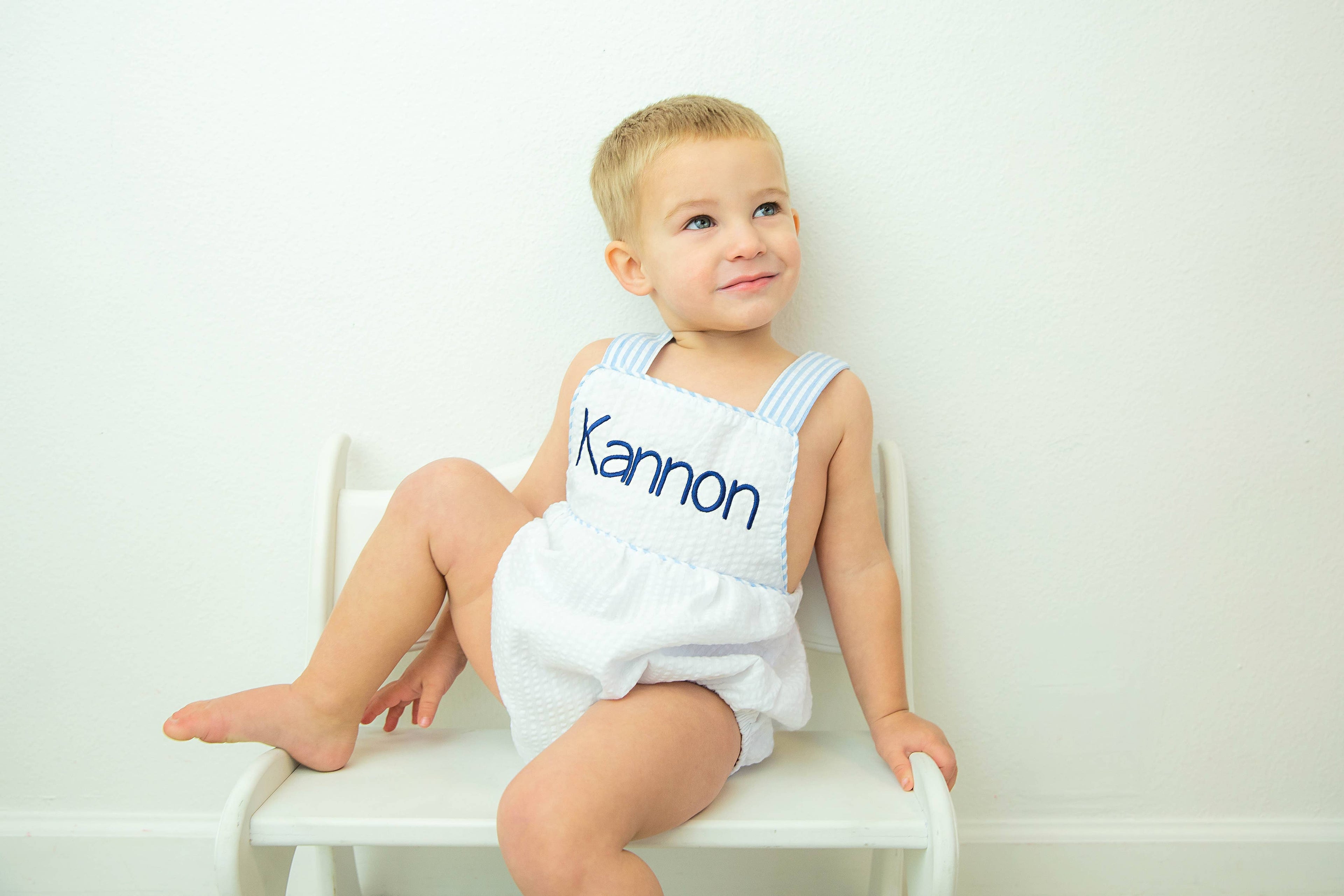 Unisex Seersucker Sunbubble - White with BLUE Trim