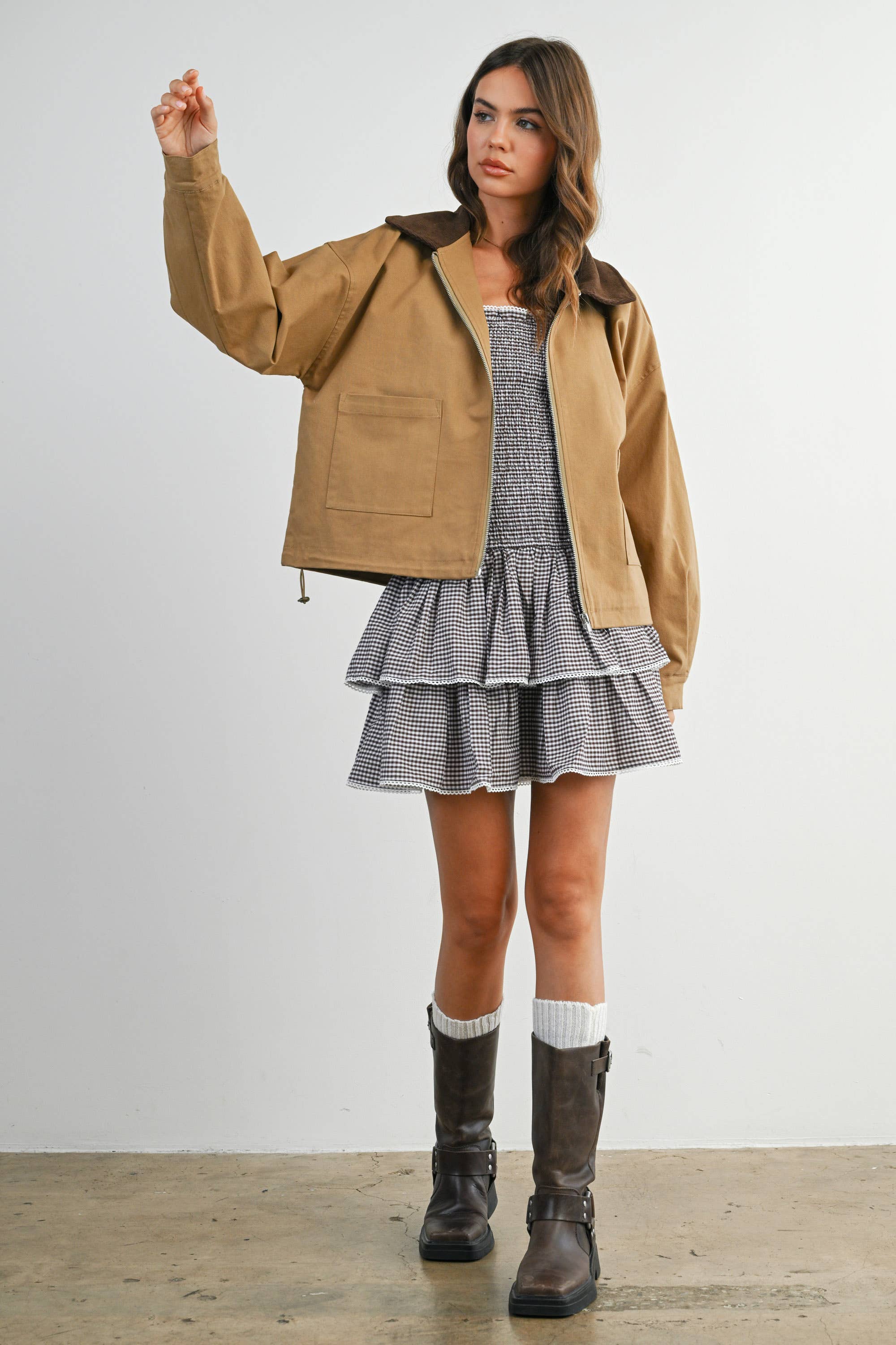 Collared Zip-Up Drawstring Jacket - BMJ7825