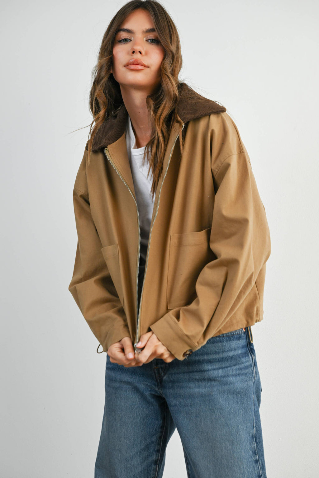 Collared Zip-Up Drawstring Jacket - BMJ7825