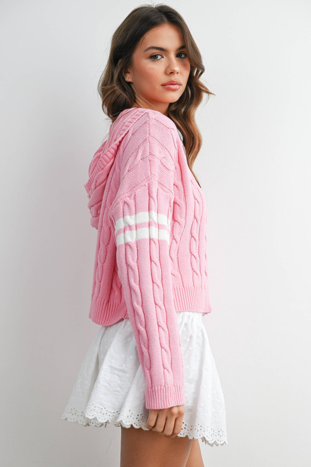 Cable Knit Zip-Up Hoodie Cardigan - BMC8196