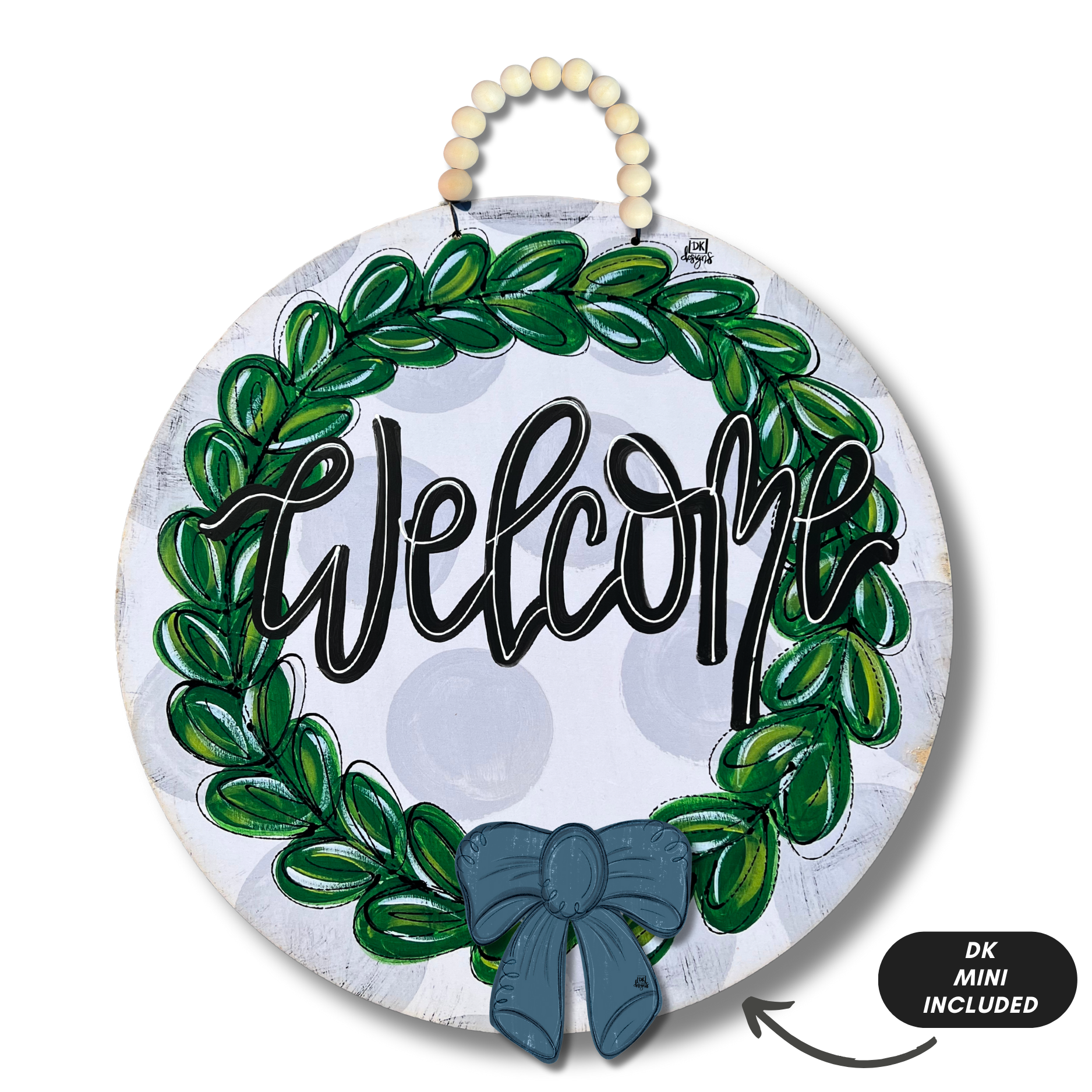 Gray "Welcome" Wreath Hanger + Mini