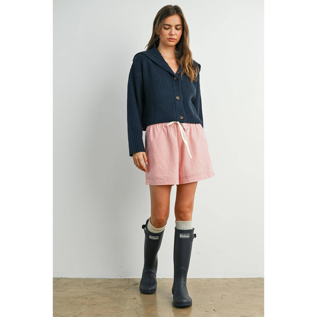 Knit Collared V-Neck Buttoned Long Sleeve Top - BMW7924
