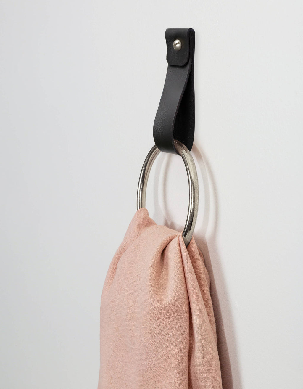 Medium Leather Towel Ring - Brass Finish [Round End]