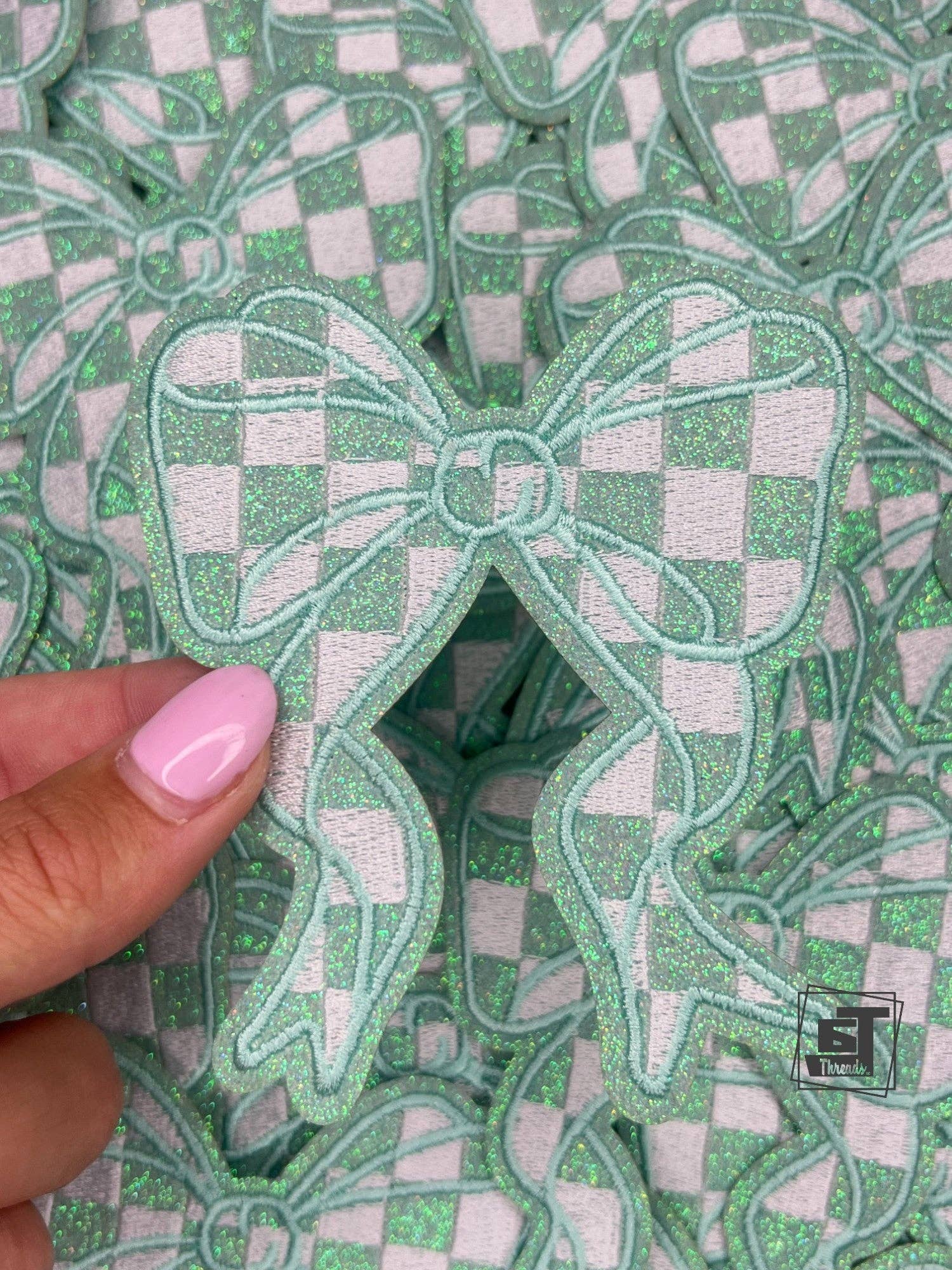 Glitter Checkered Bows...Cap Patch