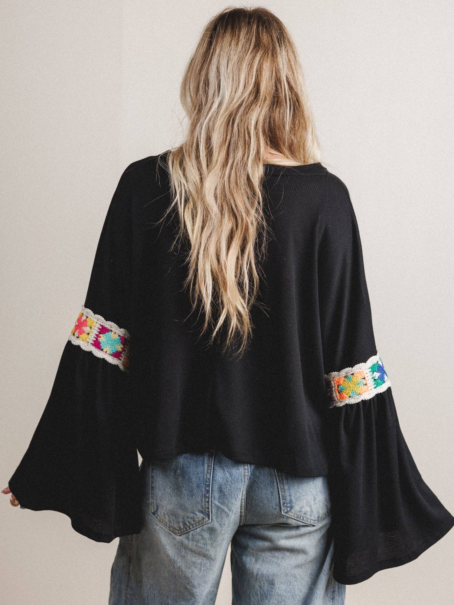 Groovy Crochet Patchwork Top - Black