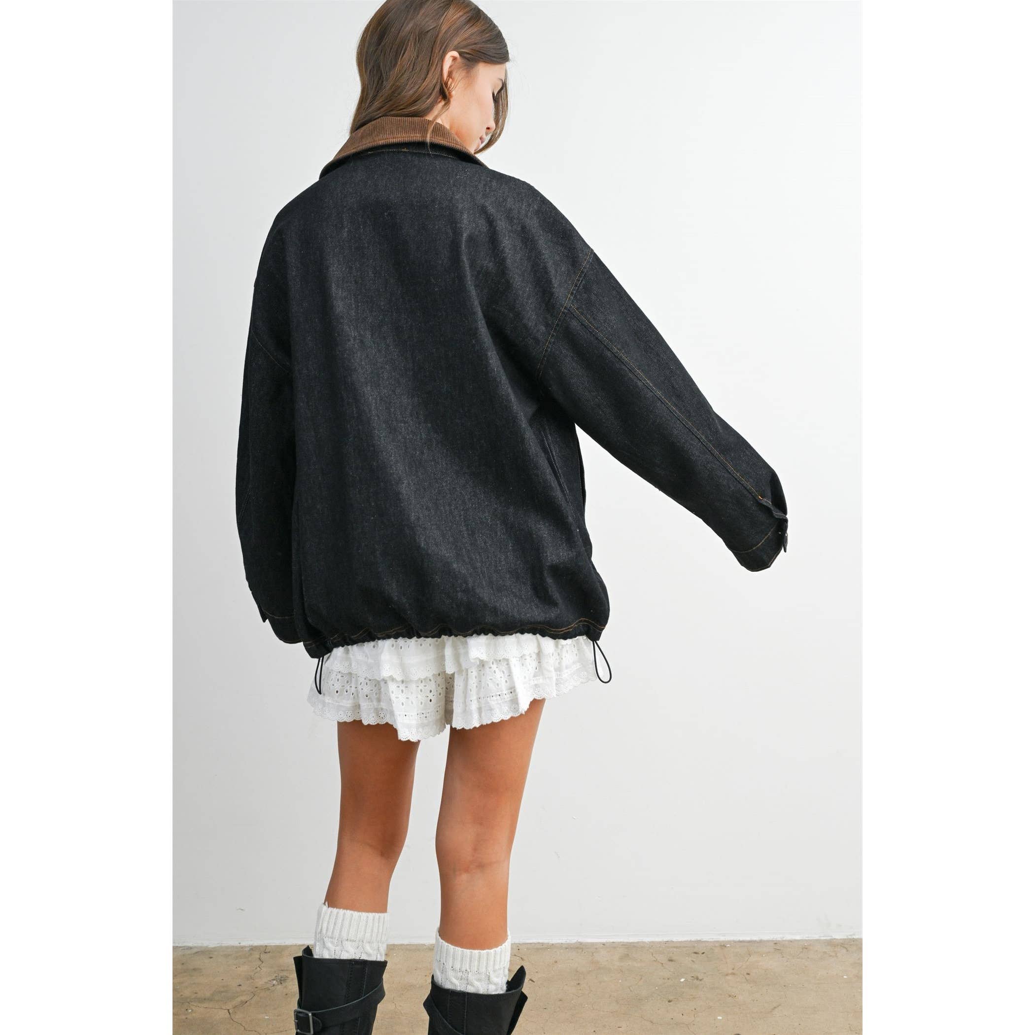 Zip-front Contrast-Collared Denim Jacket - BMJ8115