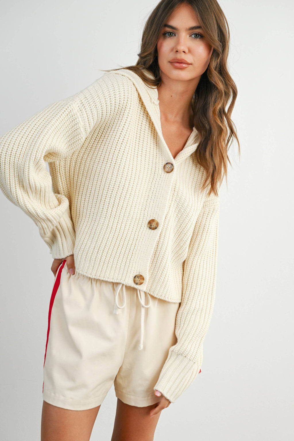 Knit Collared V-Neck Buttoned Long Sleeve Top - BMW7924