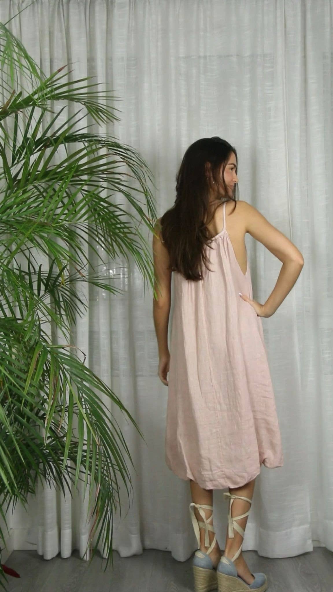 REF 72313 STRAP DRESS BALLOON 100% LINEN