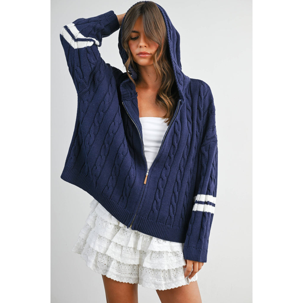 Cable Knit Zip-Up Hoodie Cardigan - BMC8196