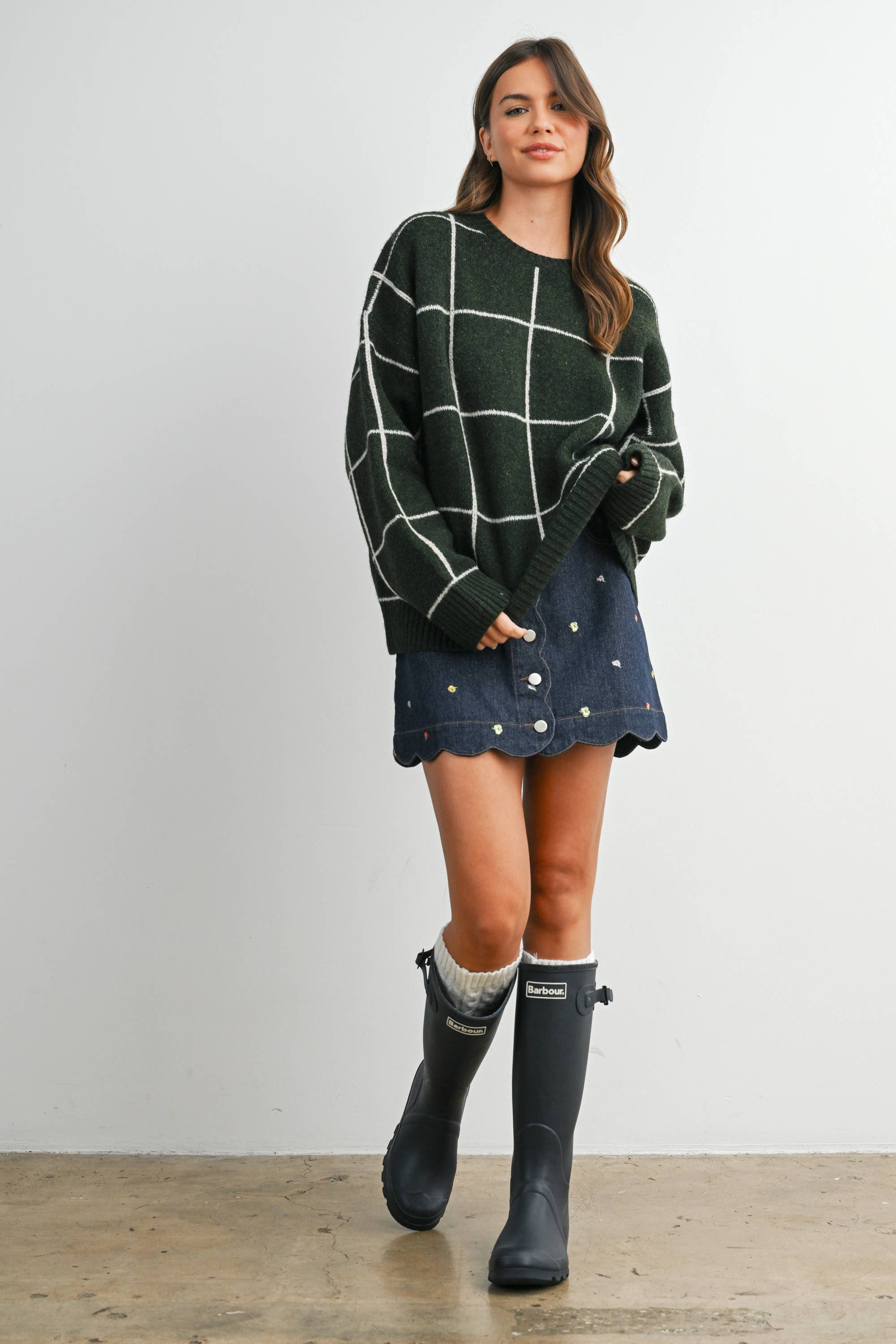 Checkered Crew Neck Knit Sweater - BMW8077