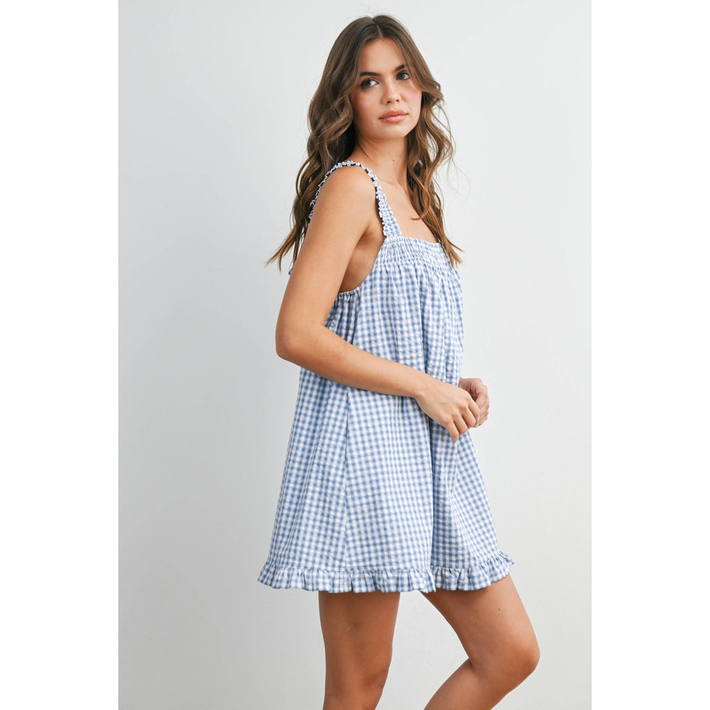 Back-Tie Smocked Yoke Ruffle Hem Dress - BMD8060