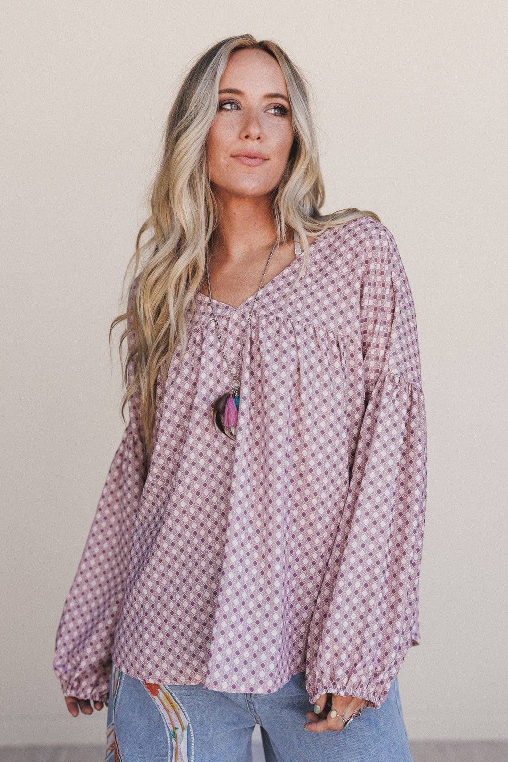 Kendrix Printed Top - Burgundy