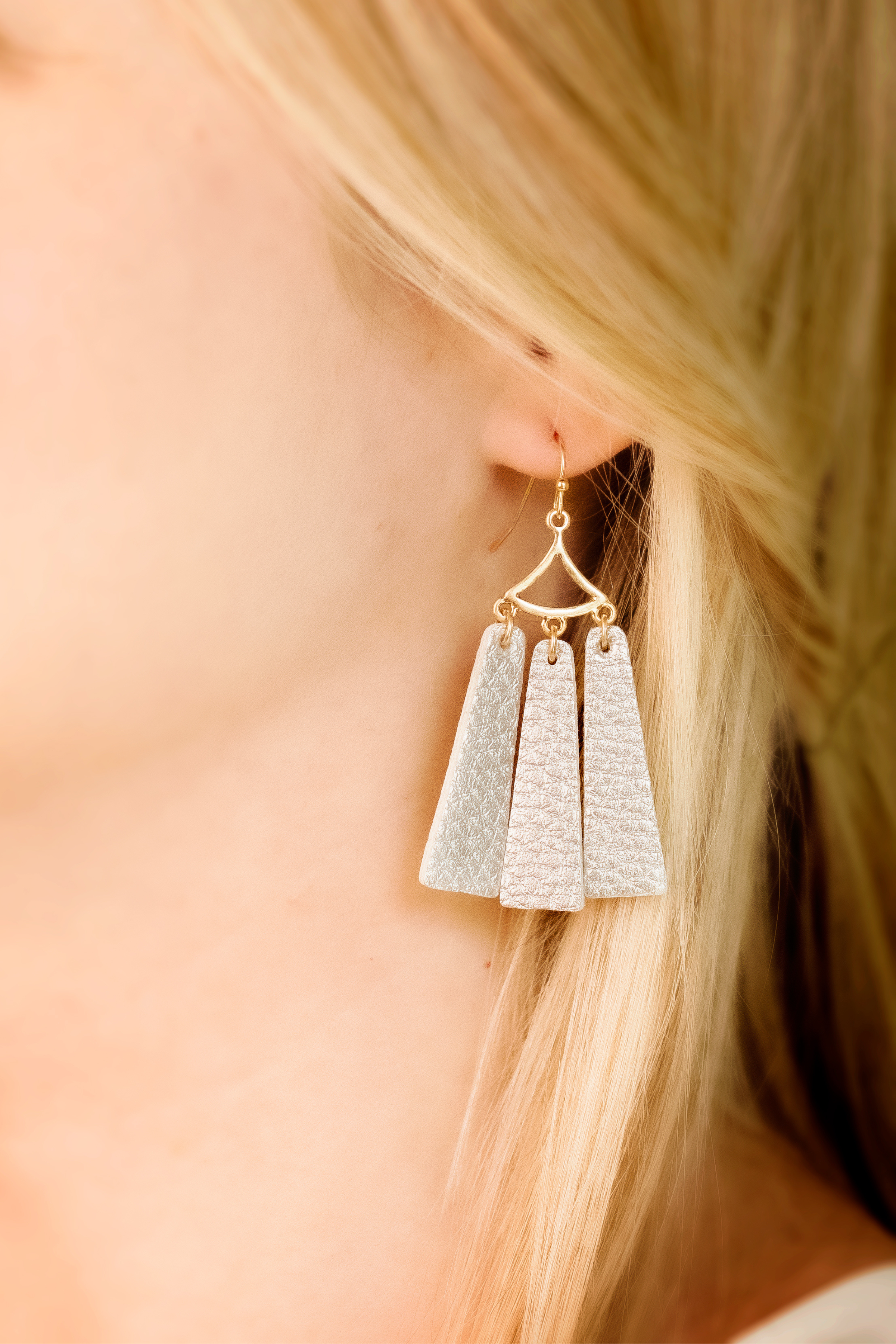 Faux Leather Chandelier Earrings - Silver (97893879)