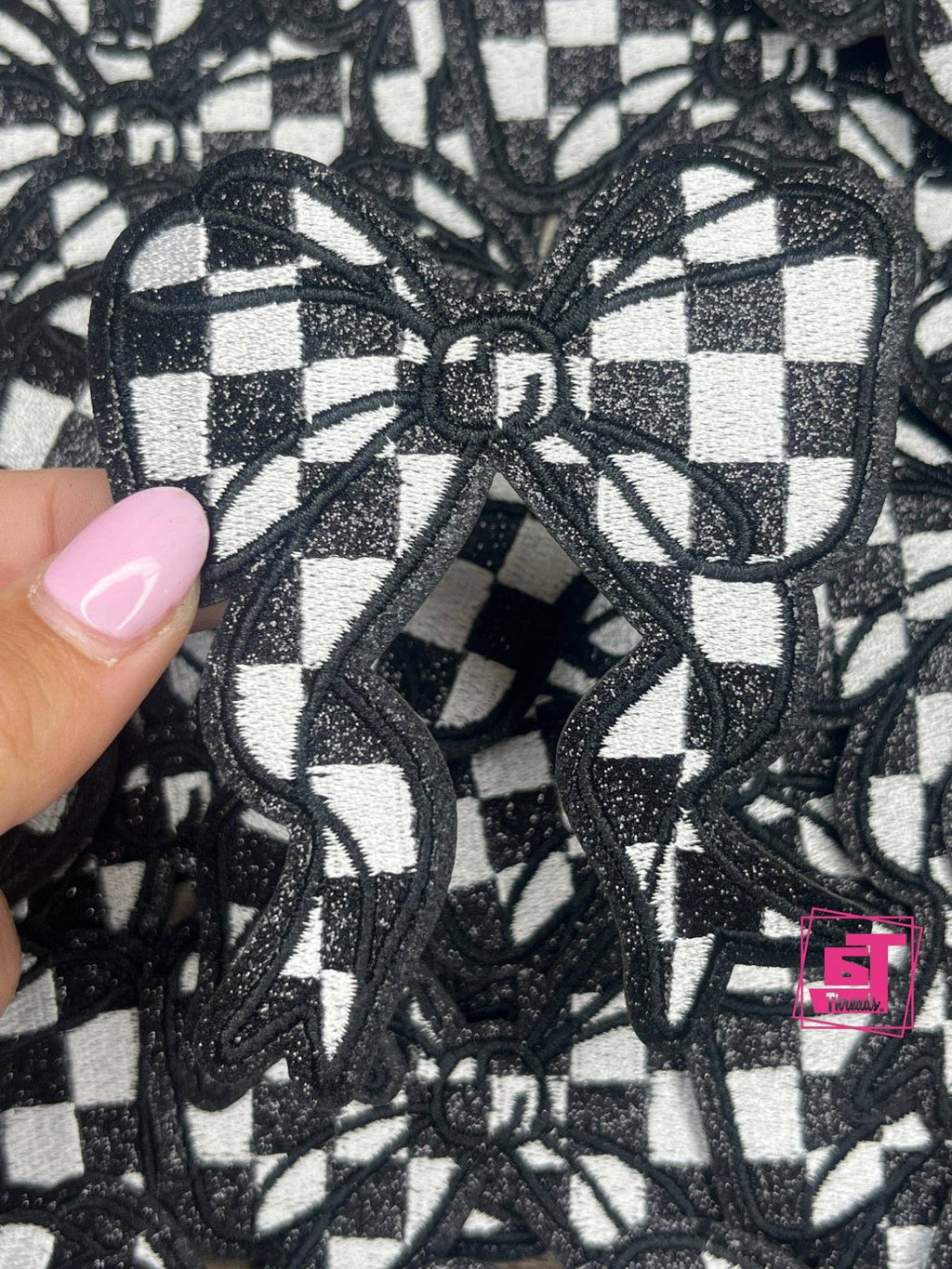 Glitter Checkered Bows...Cap Patch