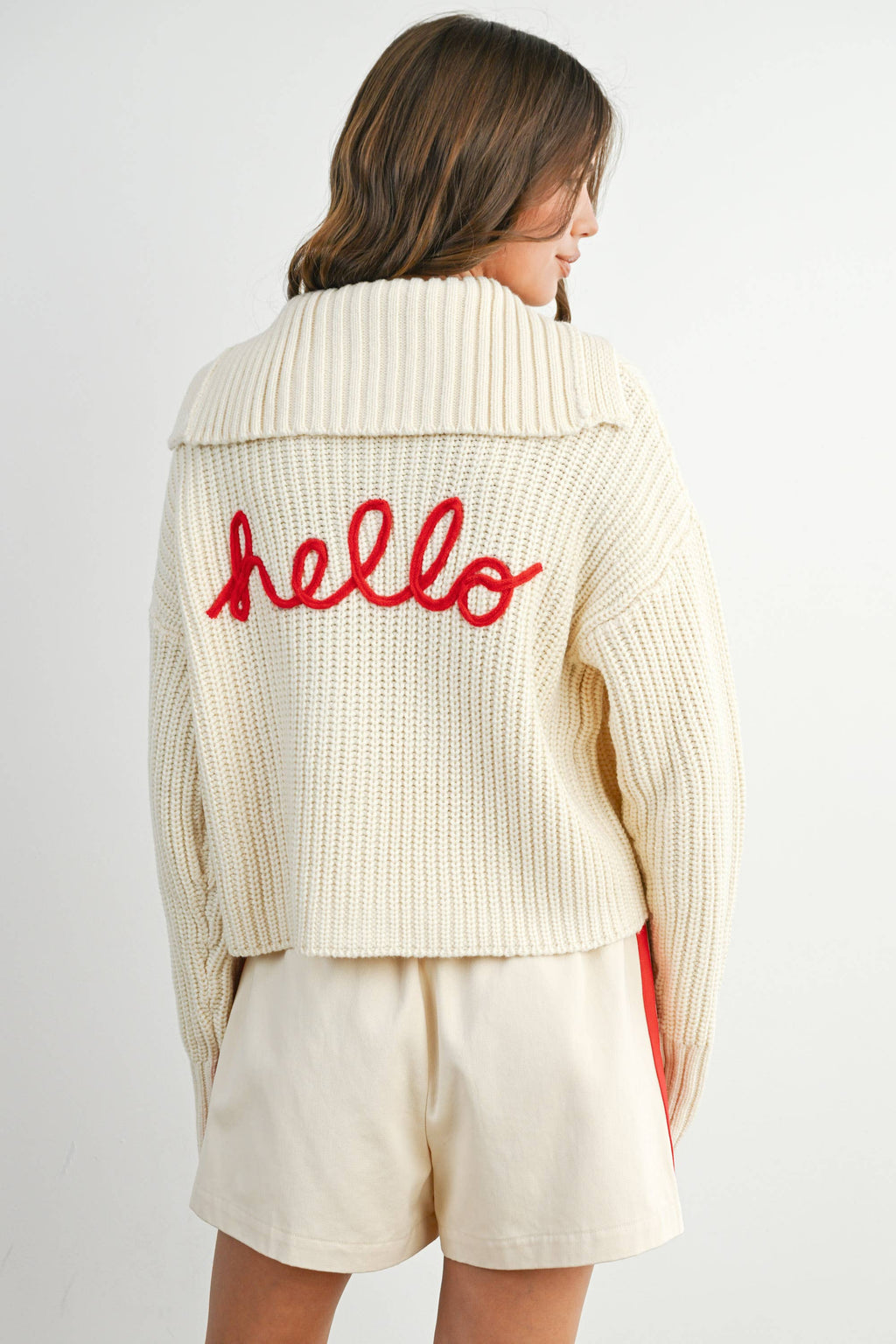 Knit Collared V-Neck Buttoned Long Sleeve Top - BMW7924