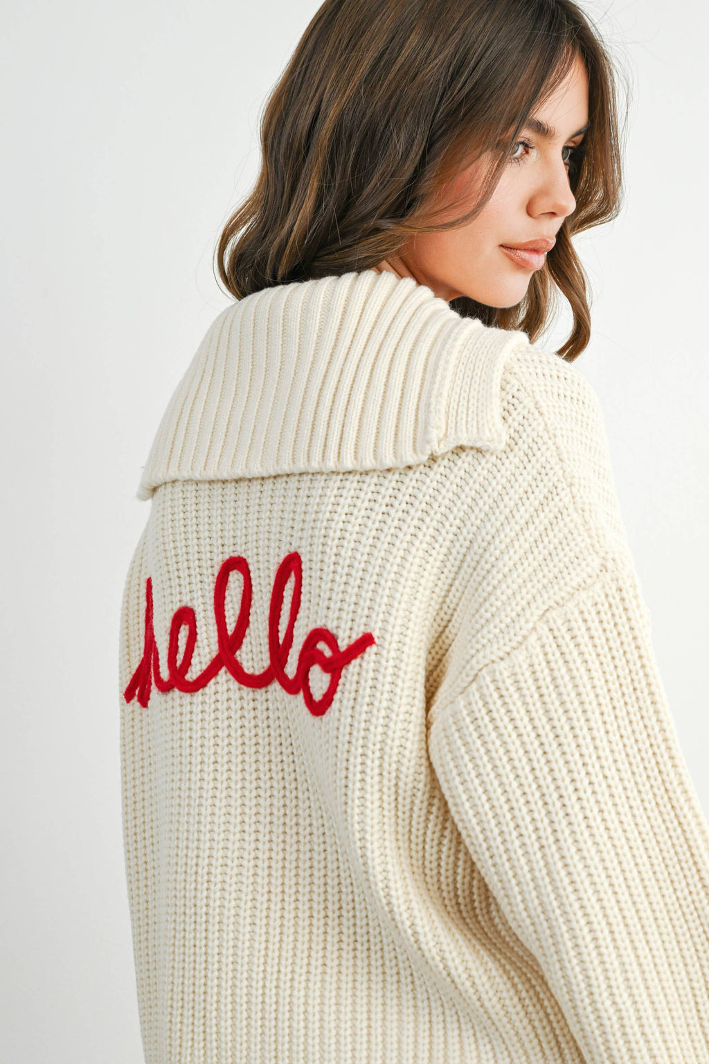 Knit Collared V-Neck Buttoned Long Sleeve Top - BMW7924