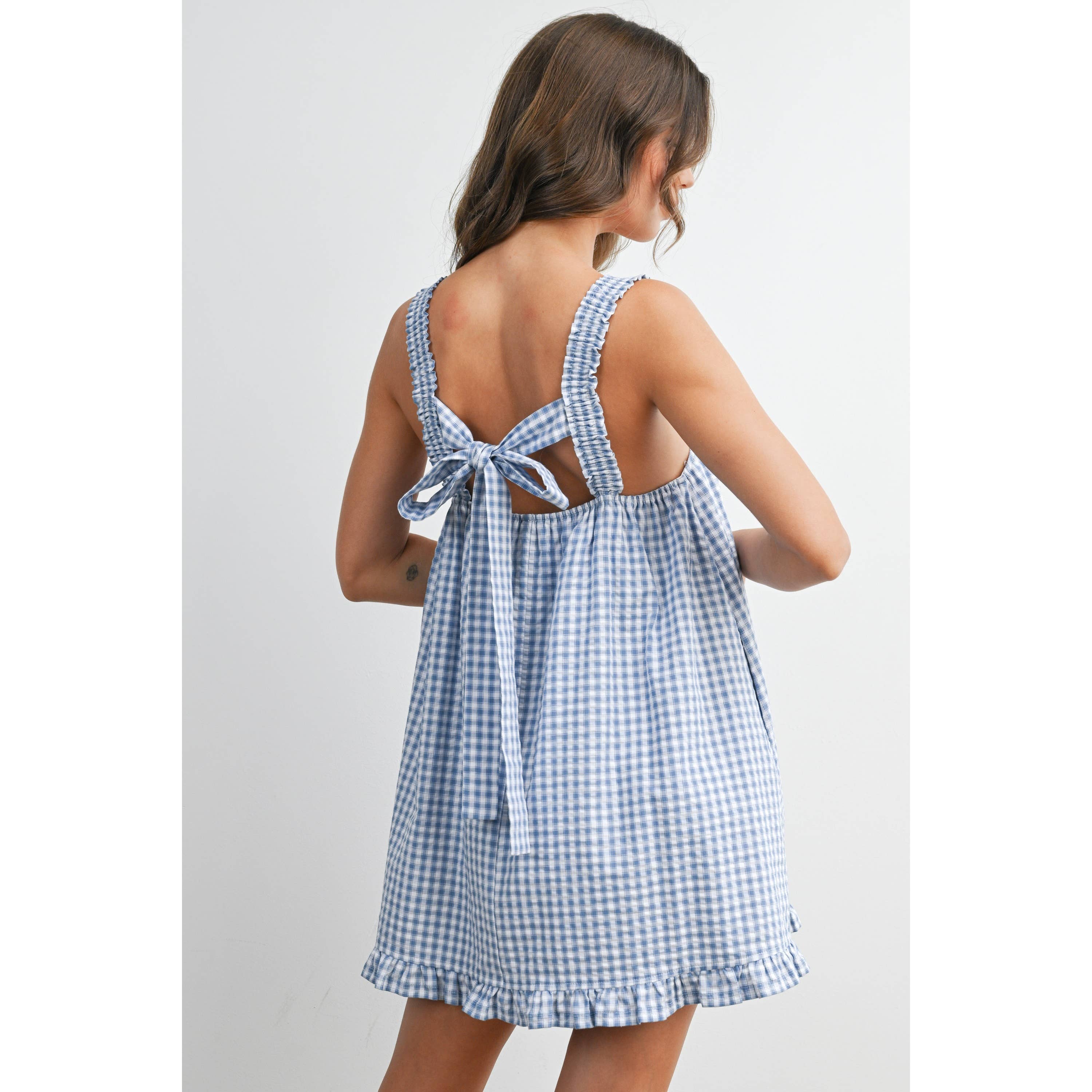 Back-Tie Smocked Yoke Ruffle Hem Dress - BMD8060