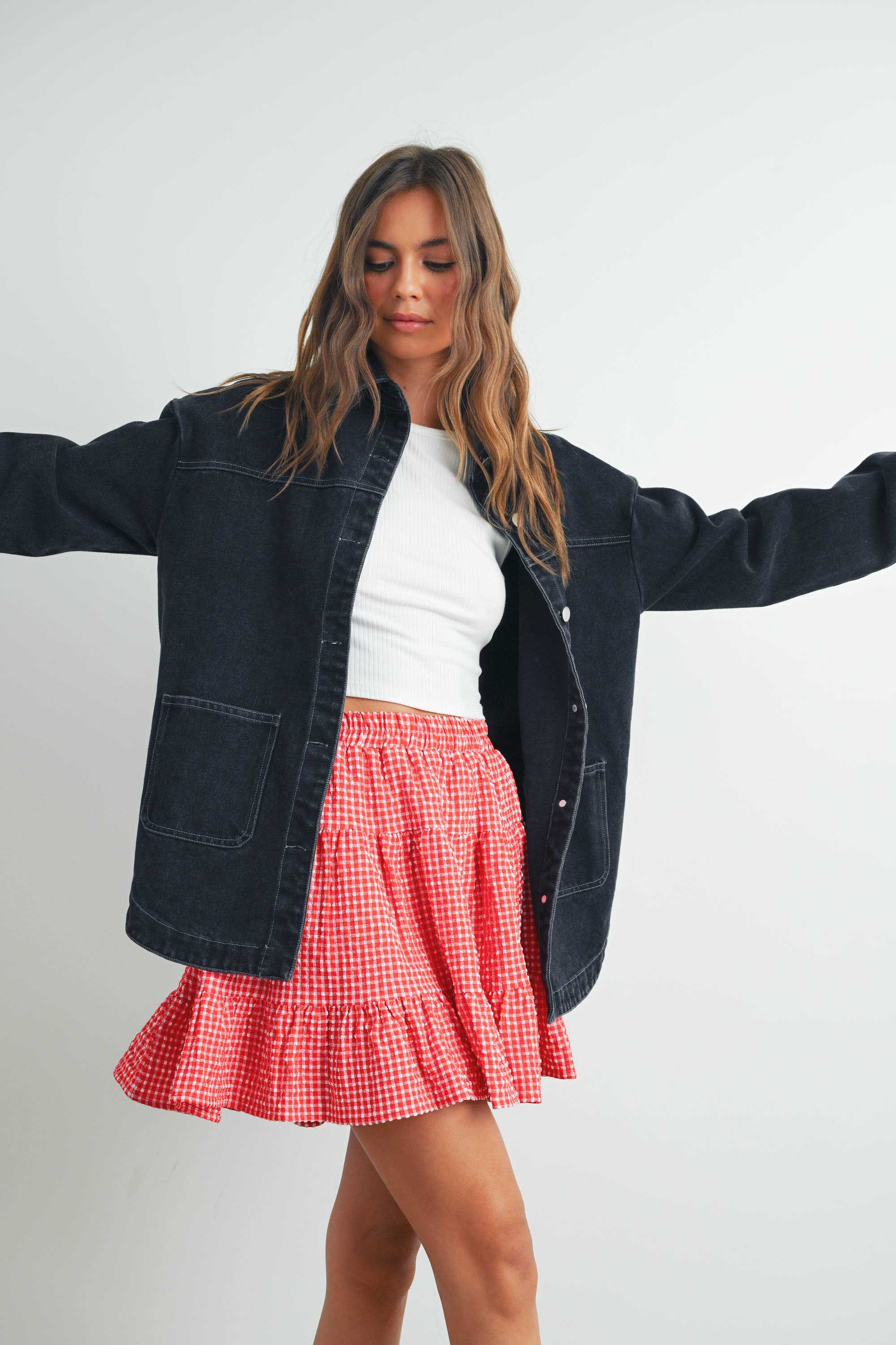 High Waist Tiered Check Skirt - BMS7530-B