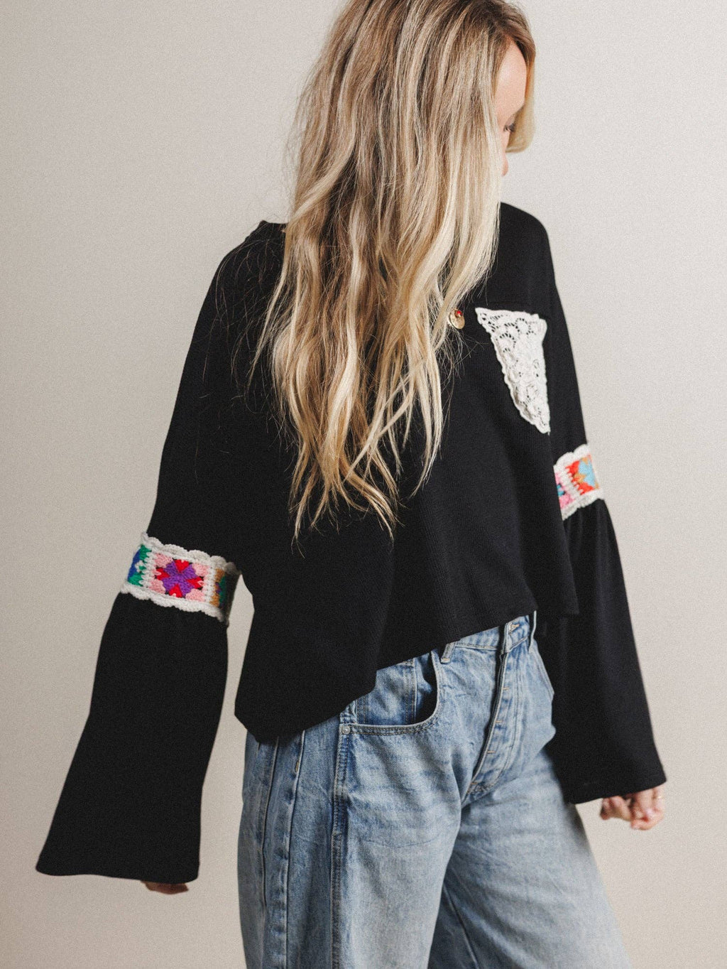 Groovy Crochet Patchwork Top - Black