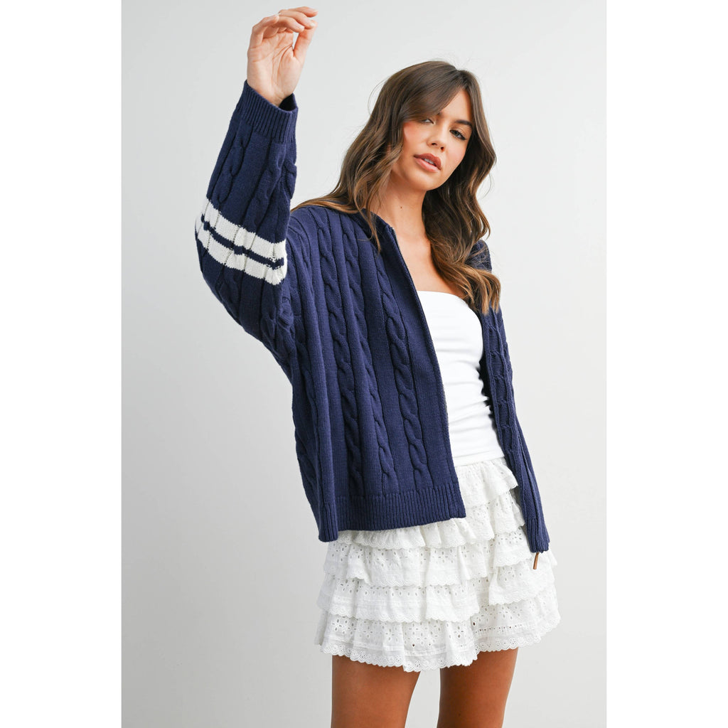 Cable Knit Zip-Up Hoodie Cardigan - BMC8196