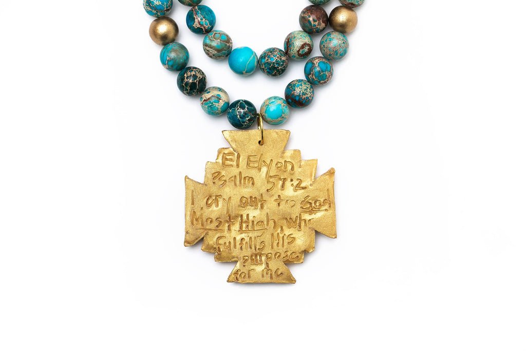 Double Strand Turquoise Sea Sediment Jasper with Jerusalem C