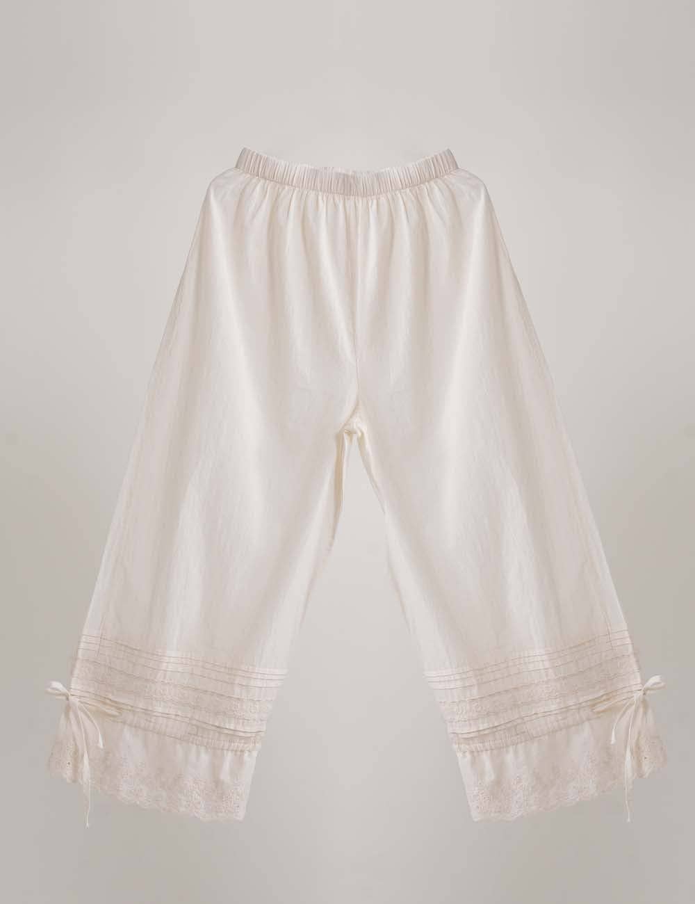 Ladies Solid Color Elastic Waist Eyelet Drawstring Bloomer Pants