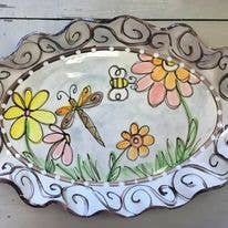 Oval Platter (Swirl Dragonfly Flowers)