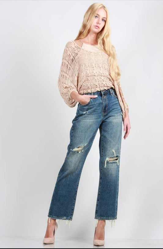 High Rise Distressed Dad Jeans