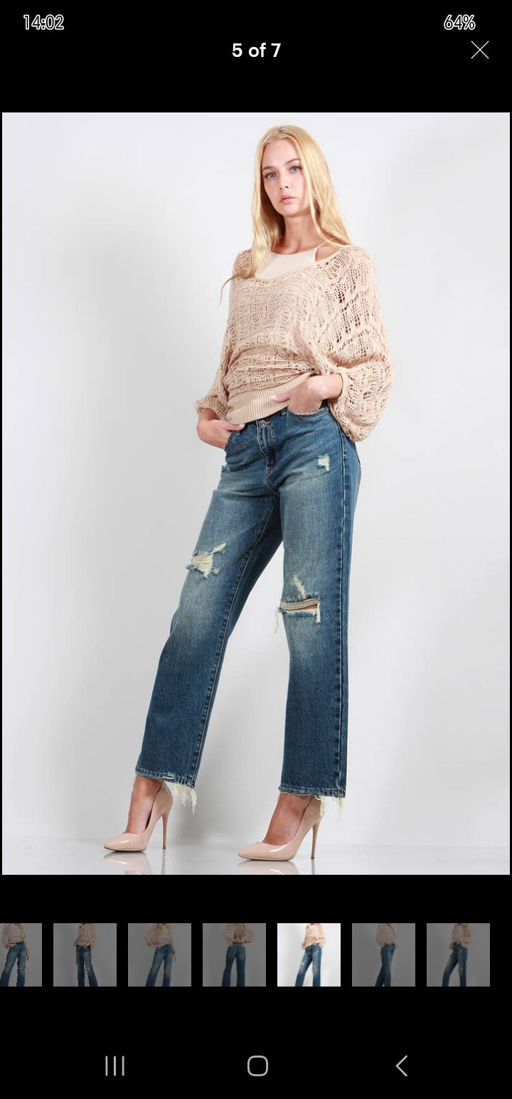 High Rise Distressed Dad Jeans