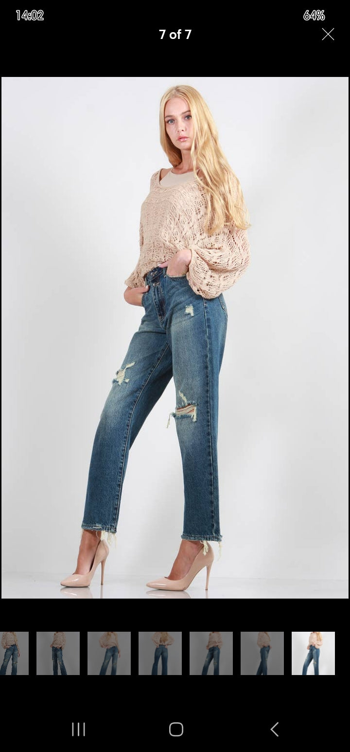 High Rise Distressed Dad Jeans