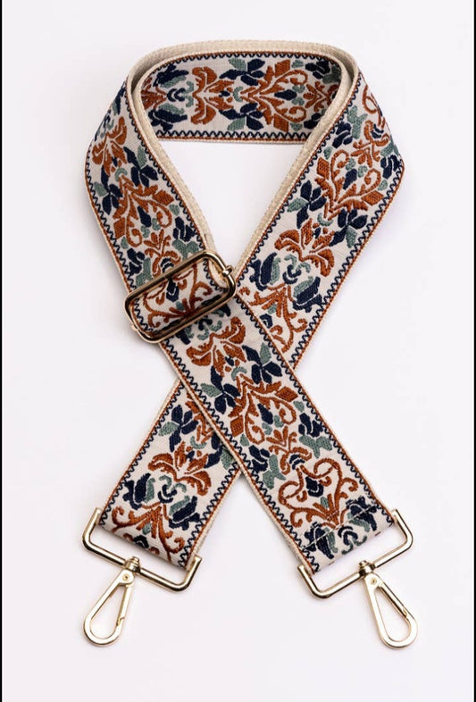 Guitar Strap, Floral Tapestry Tan