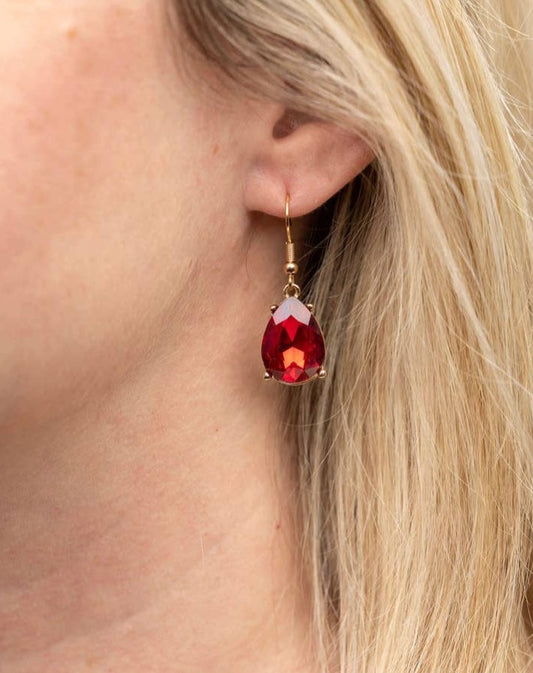 Teardrop Gemstone Earrings, Red